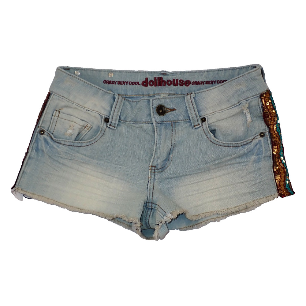 Vintage Dollhouse Denim Jean Shorts Sz 7 Cut Off Distressed Micro Low Rise Y2K